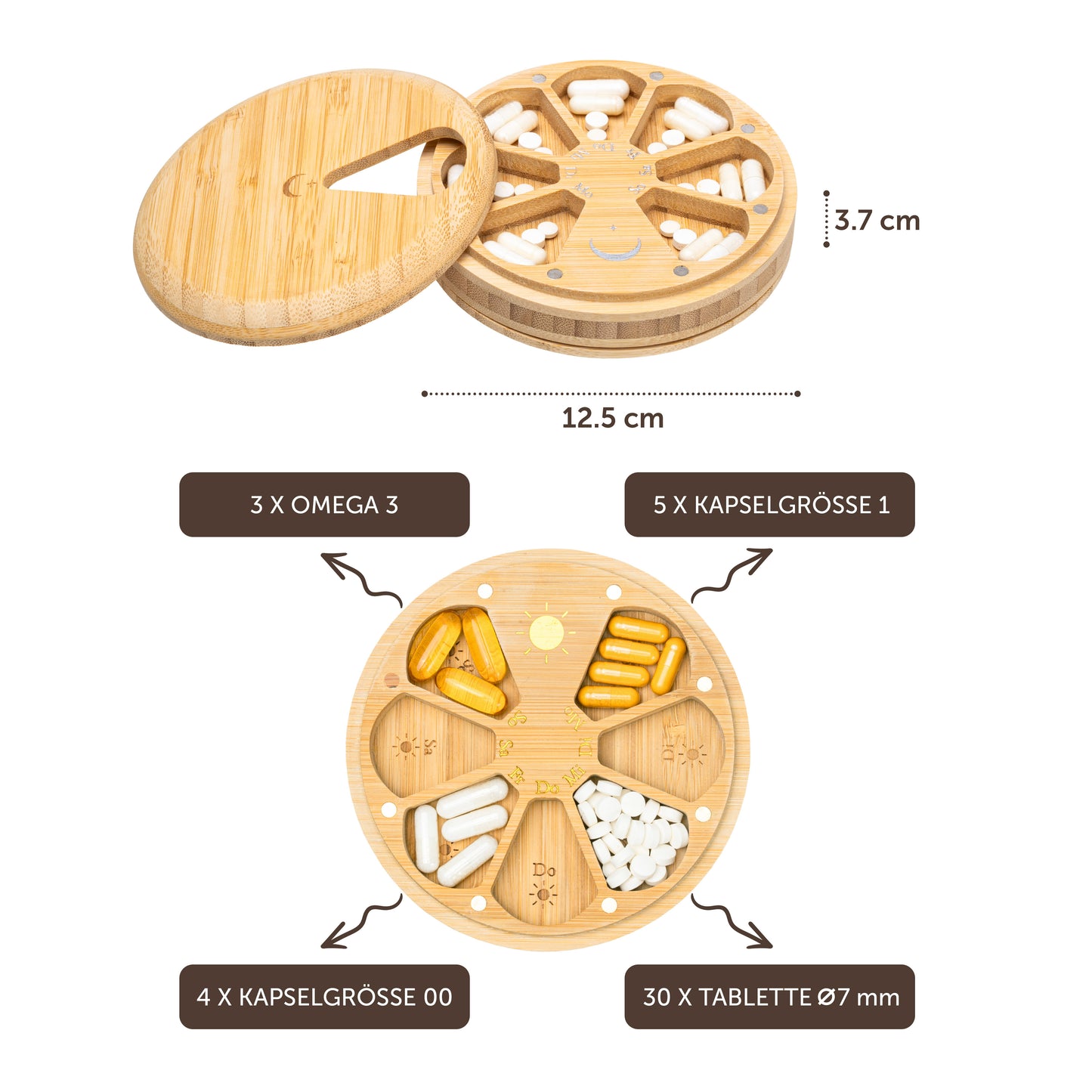 Doppelseitige Premium Pillenbox 12,5 CM
