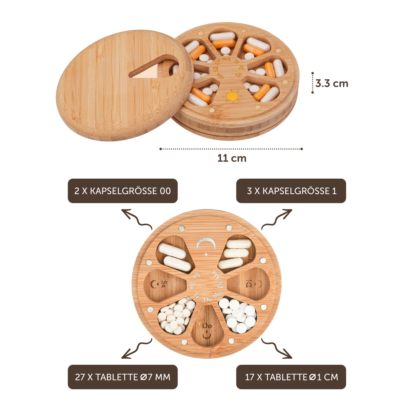 Doppelseitige Premium Pillenbox 11CM