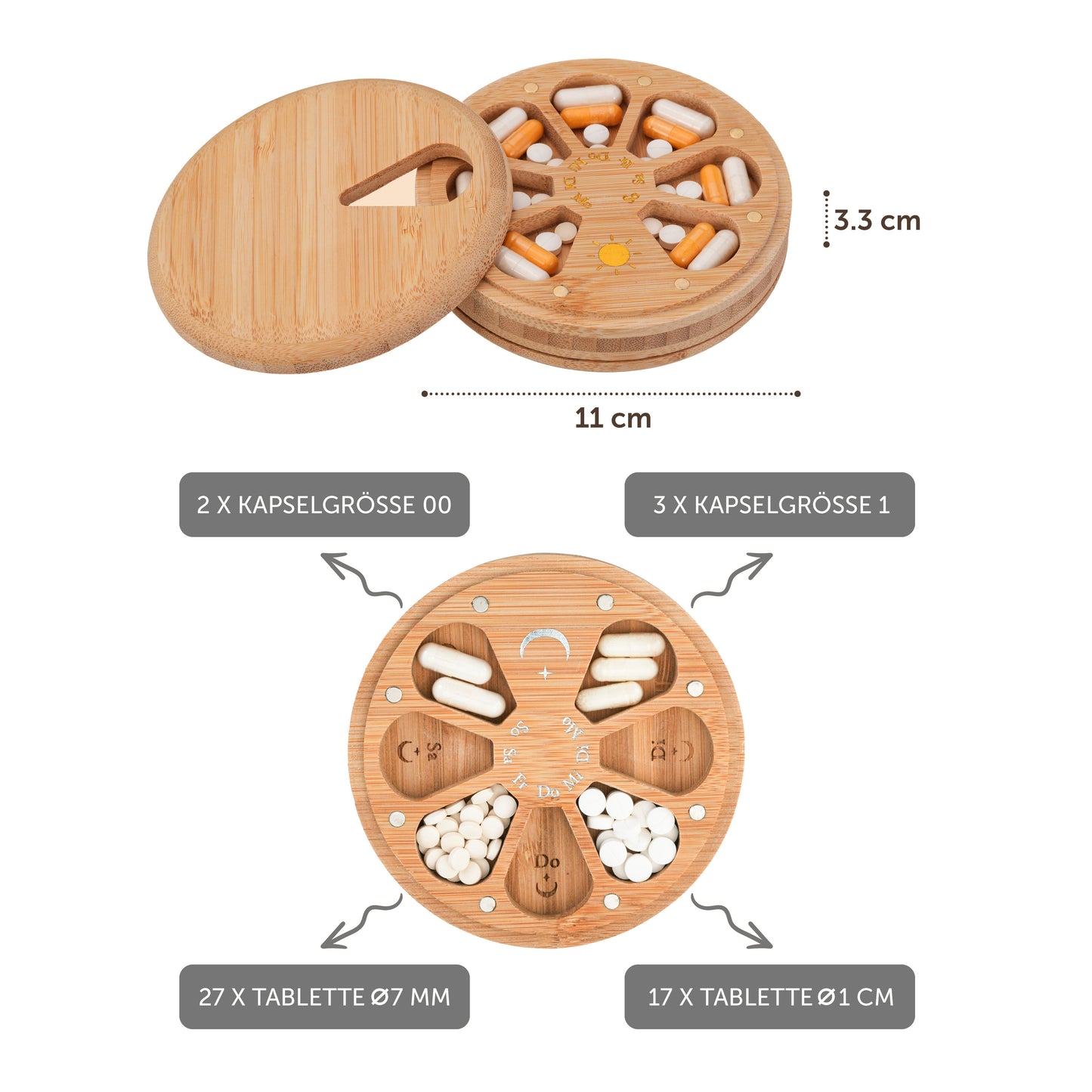 Doppelseitige Premium Pillenbox 11CM